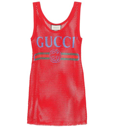 gucci mesh cotton tank top|Rib cotton tank top with Gucci print .